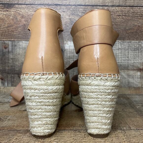 Vince Camuto Leddy Wedge Espadrille Ankle Wrap Sandals Tan Leather SZ 10 - Picture 7 of 12